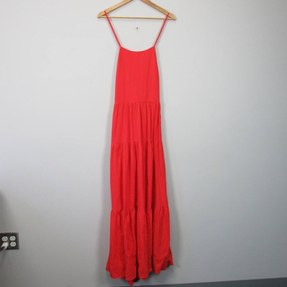 RNWY Runaway Remy Maxi Tank Dress XXL Orange Cotton Tiered Tie Boho Summer 510